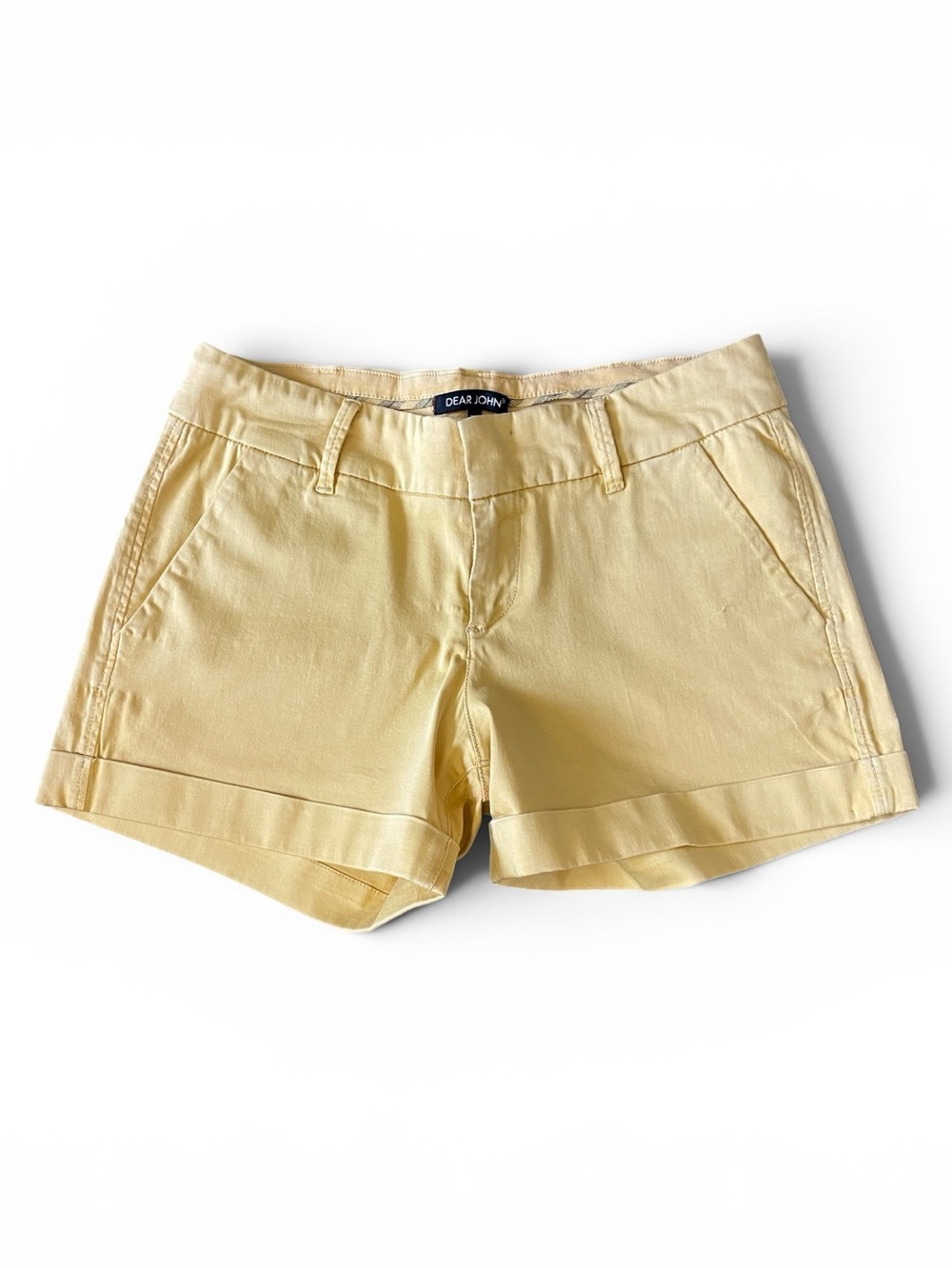 #101, Dear John Pale Yellow High-Waist Cuffed Shorts, size 29